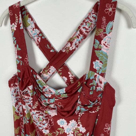 Free People Ginger Snap Floral Tank Top XL Red Brown Cinnamon Combo Sleeveless - Picture 8 of 12